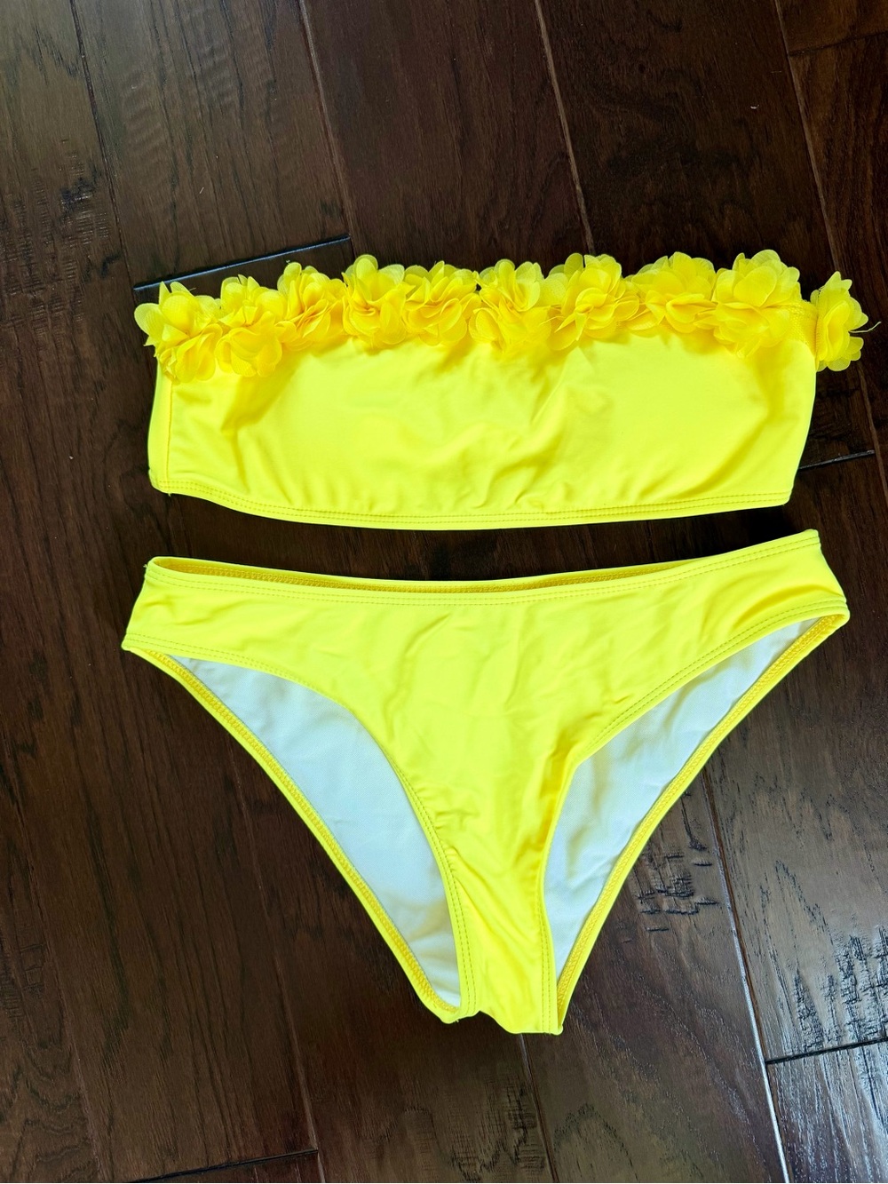 SHEIN Bright Yellow Floral Bandeau Bikini